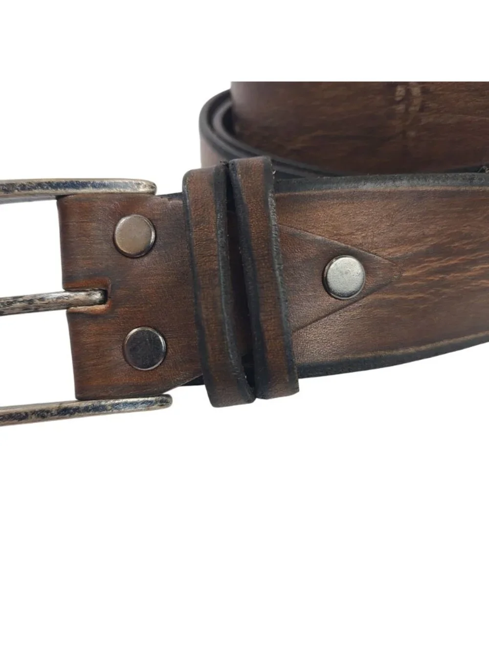 NEW Ishaor Vintage-Style Brown Leather Belt With Distressed Metal Buckle For Men
